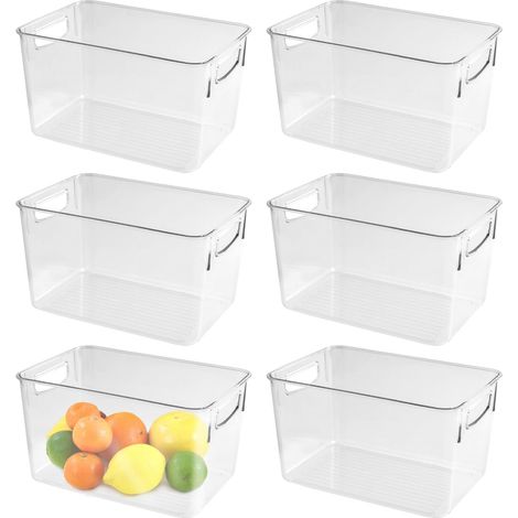 Boîtes de Rangement Frigo Transparent, avec poignées, pour Le Réfrigérateur, la Cuisine, Le Garde-Manger, Les Armoires et Les Comptoirs, 24,8 x 17,2 x 14 cm (1/5)