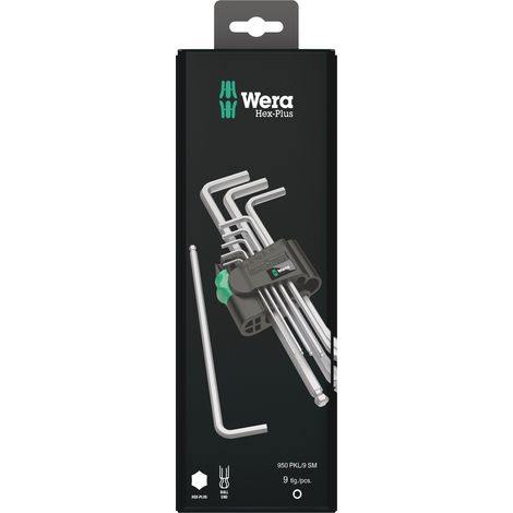 Wera 950 PKL/9 SM N SB 6 pans intérieurs Jeu de clés mâles coudées 1.5 mm, 2 mm, 2.5 mm, 3 mm, 4 mm, 5 mm, 6 mm, 8 mm,