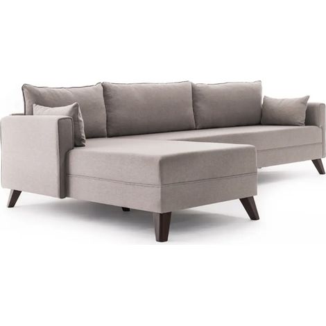 Canapé d'angle gauche 5 places tissu beige Kandy 275cm (1/5)