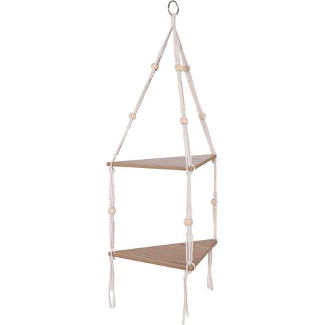 Étagère d'angle suspendue avec corde - étagères flottantes en bois - porte-plantes rustique bohème - style champêtre - étagère de rangement - décoration intérieure pour pots de fleurs et