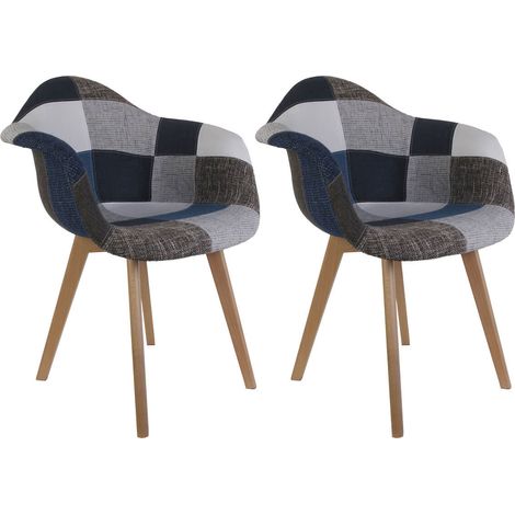 DAMAS - Lot de 2 Fauteuils Patchwork Bleu et Gris (1/5)