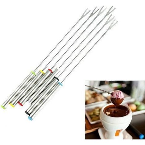 LR 6Pcs - Set Acier Inoxydable Fourchette Au Chocolat Pot Chaud Fourchettes Fromage Fruit Dessert Fourchette Fondue Brochette - (1/4)