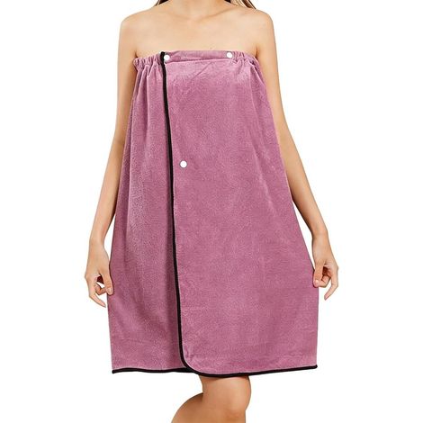 Falda escocesa de sauna para mujer en color morado, toalla de microfibra absorbente con nudo para múltiples actividades. (1/3)