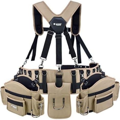 Ceinture Porte-Outils 15" Oxford Kaki avec Harnais Bretelles – Sacoche Électricien / Jardinage / Menuisier Multi Poches, Tablier de Travail Réglable, Porte-Marteau, Rangement Quincaillerie Chantier et (1/4)