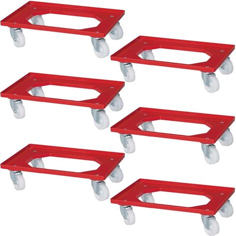 BRB 6 Logistikroller für Eurobehälter, 615x415x175 mm, weiße Kunststoffräder, rot