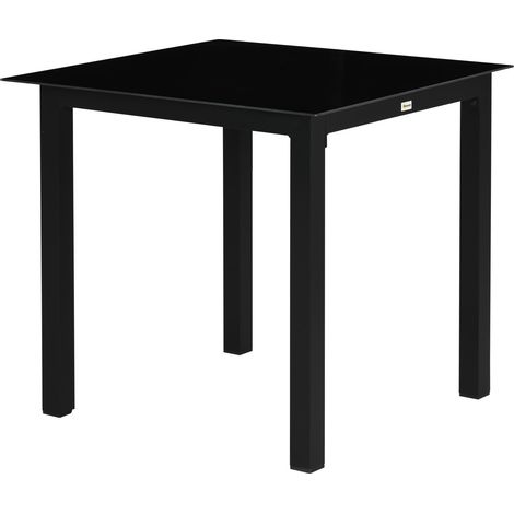 Mesa De Jardín Cuadrada 4 Personas Mesa De Terraza Tapa De Cristal Templado Aluminio Negro 80X80X74Cm