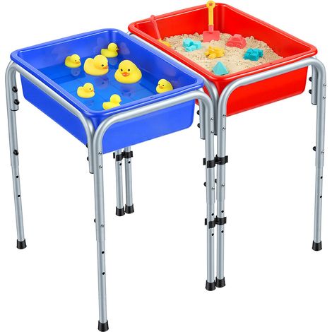 Table Sensorielle pour Tout-Petits, Table d'Activité Réglable, avec 2 Bacs de Jeu de Rangement Amovibles pour Sable et Eau, Pieds Antidérapants, Structure en Acier Carbone, Coins Arrondis (1/5)