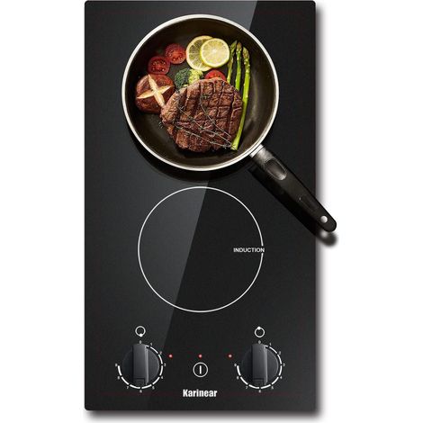 Plaque Induction 2 Feux encatrable, Karinear Table de Cuisson Induction 2 Feux avec Prise, Plaque à Induction 30 cm 3500W, avec Commande par bouton rotatif, Protection contre l'arrêt automatique (1/5)