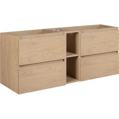 Mobile da bagno 140 cm (2x 60 + 20), Colore: Rovere Chiaro, 140 x 46 x 60,7 cm, senza piano di lavoro (1/5)