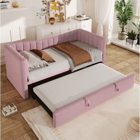 Cama Nido 90x200 Cm Con Ajustable Terciopelo Rosa (1/5)