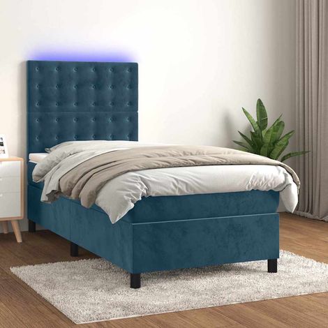 Sommier tapissier matelas et LED Lit adulte Contemporain Bleu foncé 100x200 cm Velours 74358 (1/5)