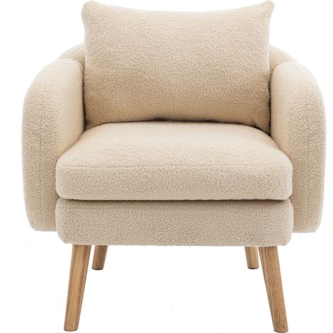 ELVMI Sillón en Teddy con cojín de respaldo desmontable, asiento grueso de 14 cm, marco de madera maciza Beige (1/5)