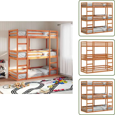 The Living Store Lit superposé triple sans matelas 90x200 cm bois de pin massif - Lit en bois (1/5)