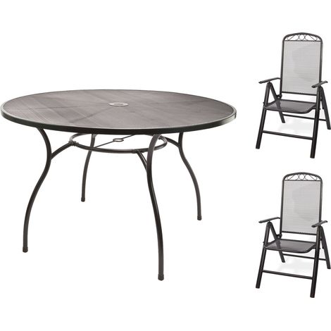 Gartenmöbel Metall 1x Tisch Gartentisch rund 120x71 + 2x Stuhl Gartenstuhl Set (1/5)