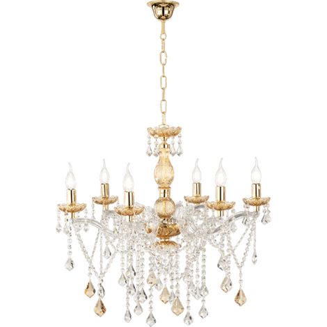 Lampadario a sospensione DAMASCO D75 cm con decorazioni in cristallo Ambra 6 Luci (1/3)