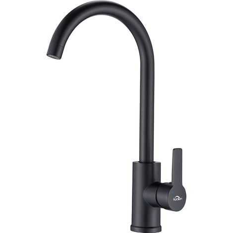 Auralum Rubinetto Cucina in acciaio inox Nero, Miscelatore Monocomando Cucina Lavello Girevole a 360° Rubinetto da Cucina con bocca alta 27cm, Acqua calda e fredda regolabile (1/5)