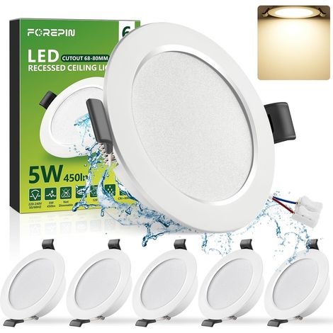 Spot LED Encastrable Extra Plat Blanc Neutre 4000K, 5W IP44 Spots de Plafond Encastre Pour Salle de Bain, Cuisine, Salon - Trou Ø68-80mm, Lot de 6 (1/5)