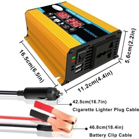 4000W 12V à 220V - 110V double USB LED convertisseur de puissance de voiture onduleur modifié vague, noir, 12V à 220V (1/4)