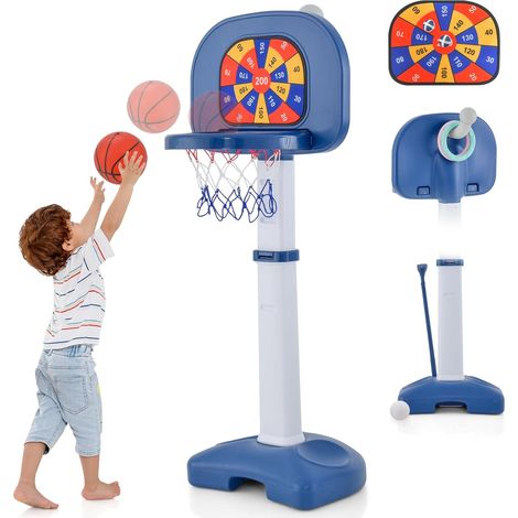 COSTWAY 4 en 1 Canasta de Baloncesto para Niños, Juguete Ajustable de Canasta de Baloncesto con Juegos de Lanzamiento de Anillos, Bola Pegajosa, Golf, para Interiores o Exteriores para Niños (1/5)