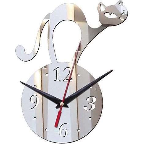 Horloge murale miroir facile à lire, forme irrégulière, idéale pour la décoration de la chambre à coucher.-Silver