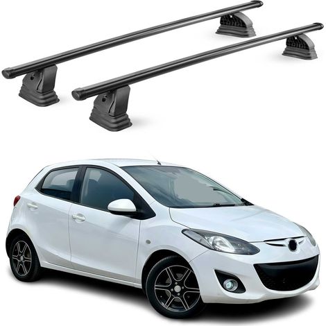 OMAC Barres de toit transversales en acier pour Mazda 2 II HB 2007-2014 – TÜV / DIN 75302:2019 – Antivol inclus – Rainure en T (accessoires) – Charge max 75 kg – 2 barres – Noir (1/5)