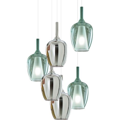 Lampadario vetro verde cromo gea luce ofelia s10 e27 led lampada soffitto multiluce