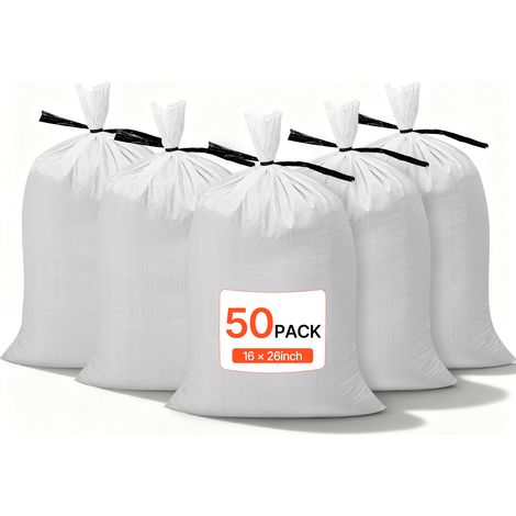 VEVOR Sacchi in Tessuto Polipropilene per Sabbia 50 Confezioni da 40 x 66 cm con Lacci, Carico di 22,6 kg, Resistenti agli Strappi e ai Raggi UV per Barriera di Protezione dalle Inondazioni
