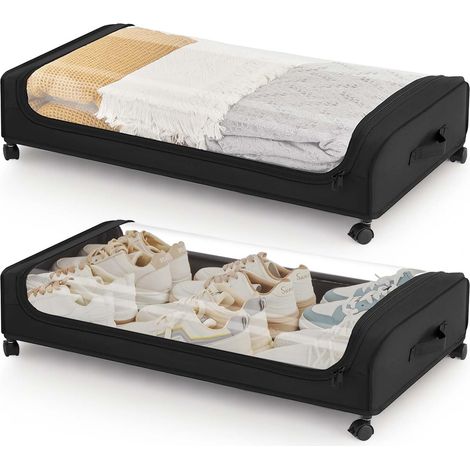 2er-Set Aufbewahrungsboxen – 50 l – Metall und Stoff – mit Rollen – für unter dem Bett und im Kleiderschrank – 78 x 42 x 16 cm (1/5)