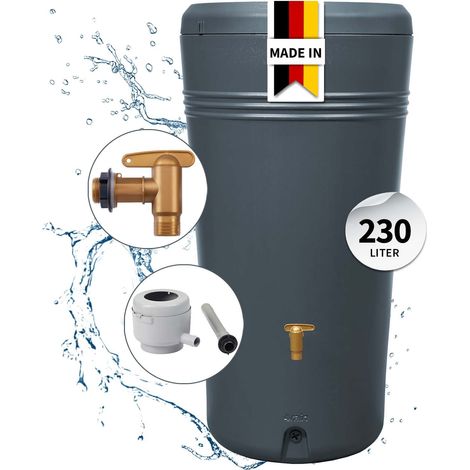 4rain AZURA 2in1 Regentonnen Komplett-Set 230 Liter graphite grey inkl. Kunststoff-Auslaufhahn und Fallrohranschluss (1/5)