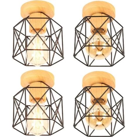U-do Lot de 4 Plafonnier en Cage Cube,Retro Plafonnier Industrielle Carré Abat-jour Fer Lampe de Plafonnier Designe Edison pour (1/4)