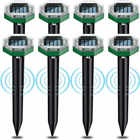 Repellente per talpe ad ultrasuoni solare 8 pezzi, Repellente per talpe ad ultrasuoni solare con IP65 impermeabile, può essere utilizzato in giardini, terrazze e prati per respingere le talpe (1/5)