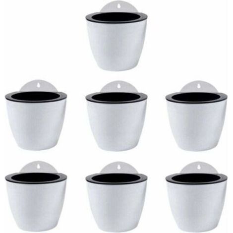 Jardinières Suspendues à Arrosage Automatique Lot de 7 Deco Mural Pot de Fleur Interieur, Exterieur Decoration Murale Fenêtre Blanc Plastique