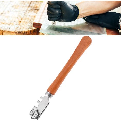 Kit de coupe verre professionnel 130 mm à 6 roues avec manche en bois