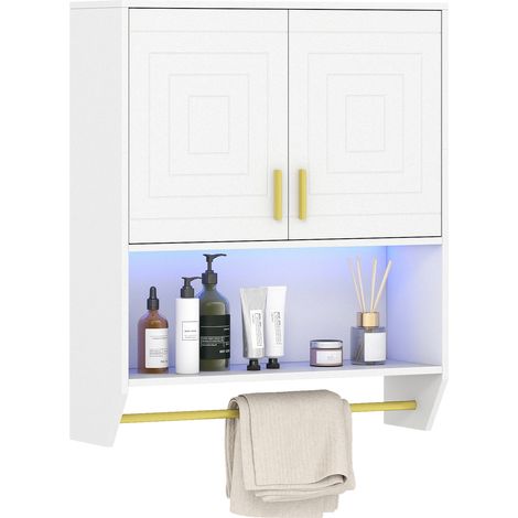 COSTWAY Wall Mounted Bathroom Cabinet with 3-Color Lights 60x20x71.5cm White (1/5)