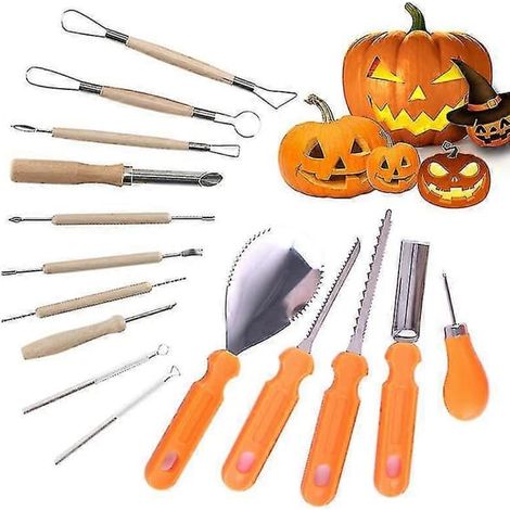 Kit de sculpture de citrouilles 15 pièces, outils professionnels de découpe, ensemble de couteaux à sculpter en acier inoxydable
