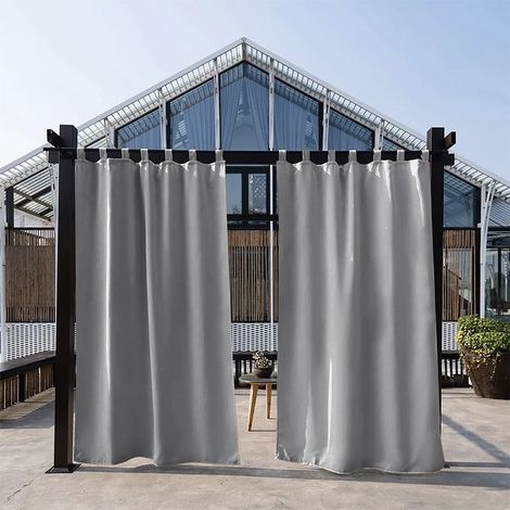 Rideau Occultant Extérieur- Rideaux et Draperies Isolant Lumière Anti Vent Chaleur Prêt à Poser pour Pergola, Terrasse, Maison, 107213 cm, Gris, 2 Panneaux (1/5)