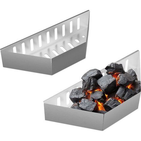 Paniers à Charbon Barbecue 2 pièces HLP 7 virgule 5 x 38 x 12 cm Barquette Cuisson directe et indirecte Acier argenté (1/4)