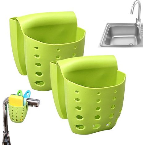 Lot de 2 - Égouttoir suspendu - Porte-éponge d'évier - Porte-éponge double - Organisateur de cuisine en silicone - Conception suspendue - Accessoire de vaisselle gain de place - Groen (1/5)