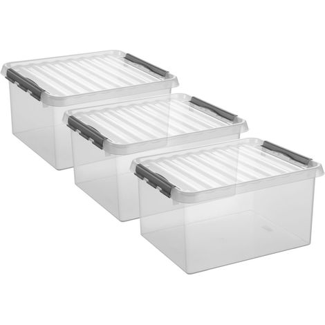 3 Stück Aufbewahrungsbox Q-Line 36L transparent mit Deckel Kunststoffbox (1/3)