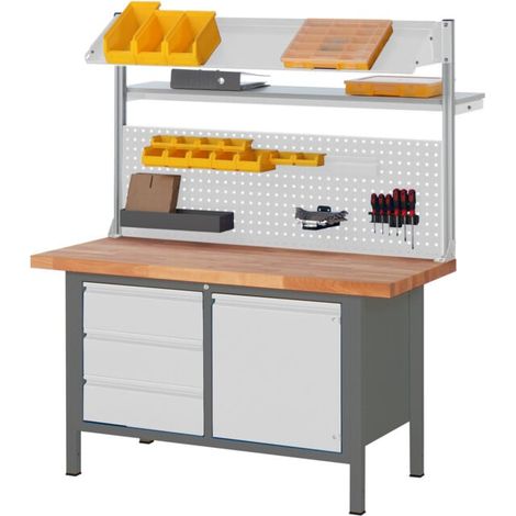 Etabli réglable en hauteur STIER Premium avec structure, avec 3 tiroirs et 1 porte battante, lxPxH 1 500x700x840-1 040 mm (1/5)