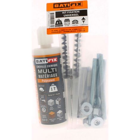 Kit scellement chimique Kitchim Universel Pl 165Ml - 4Tam 16X130 - 4 Tig 10X160 - 4 E/R - 2 Can - Sac.