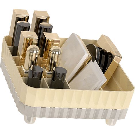 Boîte de rangement maquillage compartiments multiples anti-dérapant plastique coiffeuse pour cosmétiques rouges à lèvres bijoux 14.8x14.8x5.8cm blanc argenté 190g (1/5)