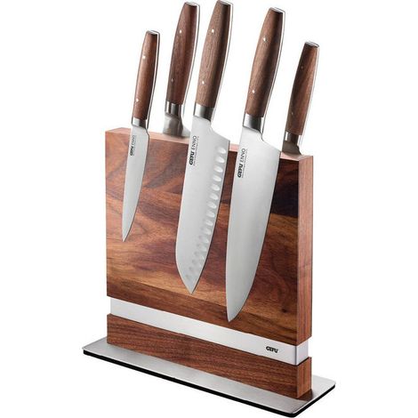 Gefu 13958 ENNO Blocco magnetico per coltelli in legno di noce con magnete a doppia faccia per fino a 10 coltelli lama fino a 25 cm colore Marrone