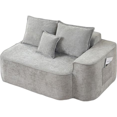 Zweisitzer-Sofa aus grauem Chenille, kein Aufbau erforderlich, mit Seitentaschen (1/5)