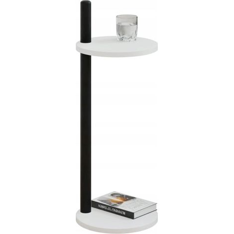 Mesita auxiliar redonda tipo loft con estante, 30x30x80 cm, metal negro. (1/5)