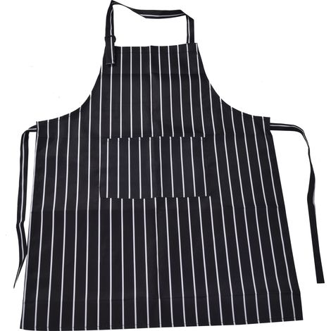 Tablier de cuisine imperméable ajustable avec poches doubles pour restaurants et boulangers, rayures noir et blanc (1/5)