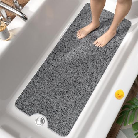 Rutschfeste Badematte 100 x 40 cm, extra lang, aus weichem PVC-Luffa, schnelltrocknend, ohne Saugnäpfe, grau
