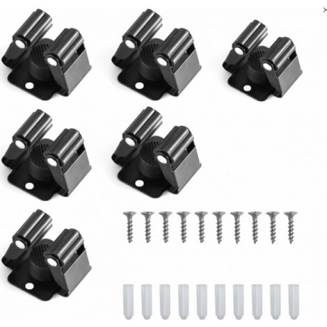 Lot de 6 supports à balais avec vis, 5 adhésifs sans clous, support mural autocollant pour balais, porte-outils de jardin en acier inoxydable, convient pour cuisine, salle de bain (1/5)