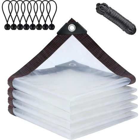 Bâche étanche Transparente avec œillets, bâche de Protection pour Meubles de Jardin, utilisable en extérieur, résistante à la Pluie, Isolation des Plantes, avec Corde de Fixation, 2x3 m (1/5)