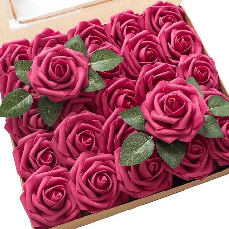Roses Artificielles - Diamètre 8 cm - Tige 20 cm - En Mousse Souple - Pour Bouquets Mariage Décoration Fête - Lot de 25 (1/5)